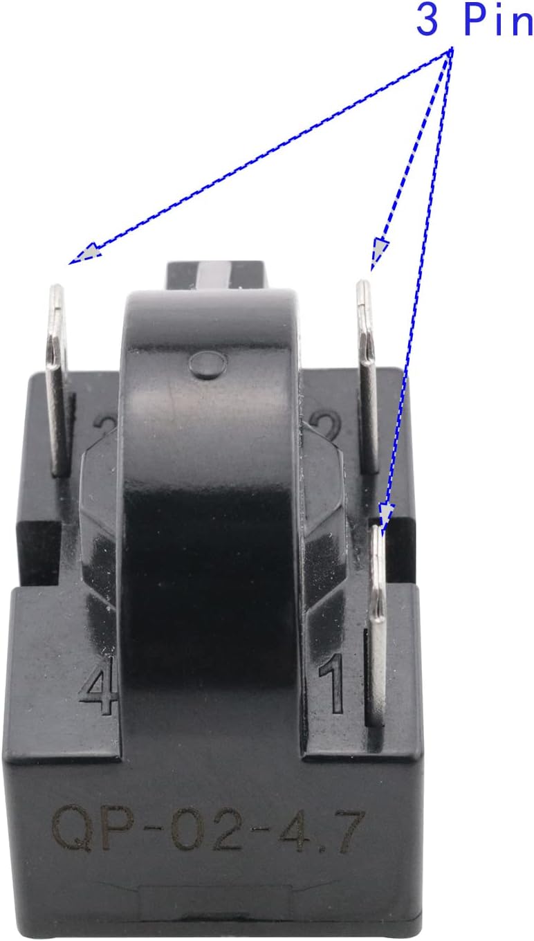 Refrigerator Compressor Relay and Overload Kit JJHXSM Refrigerator Starters QP2-4R7 4.7 Ohm 3 Pin Refrigerator PTC