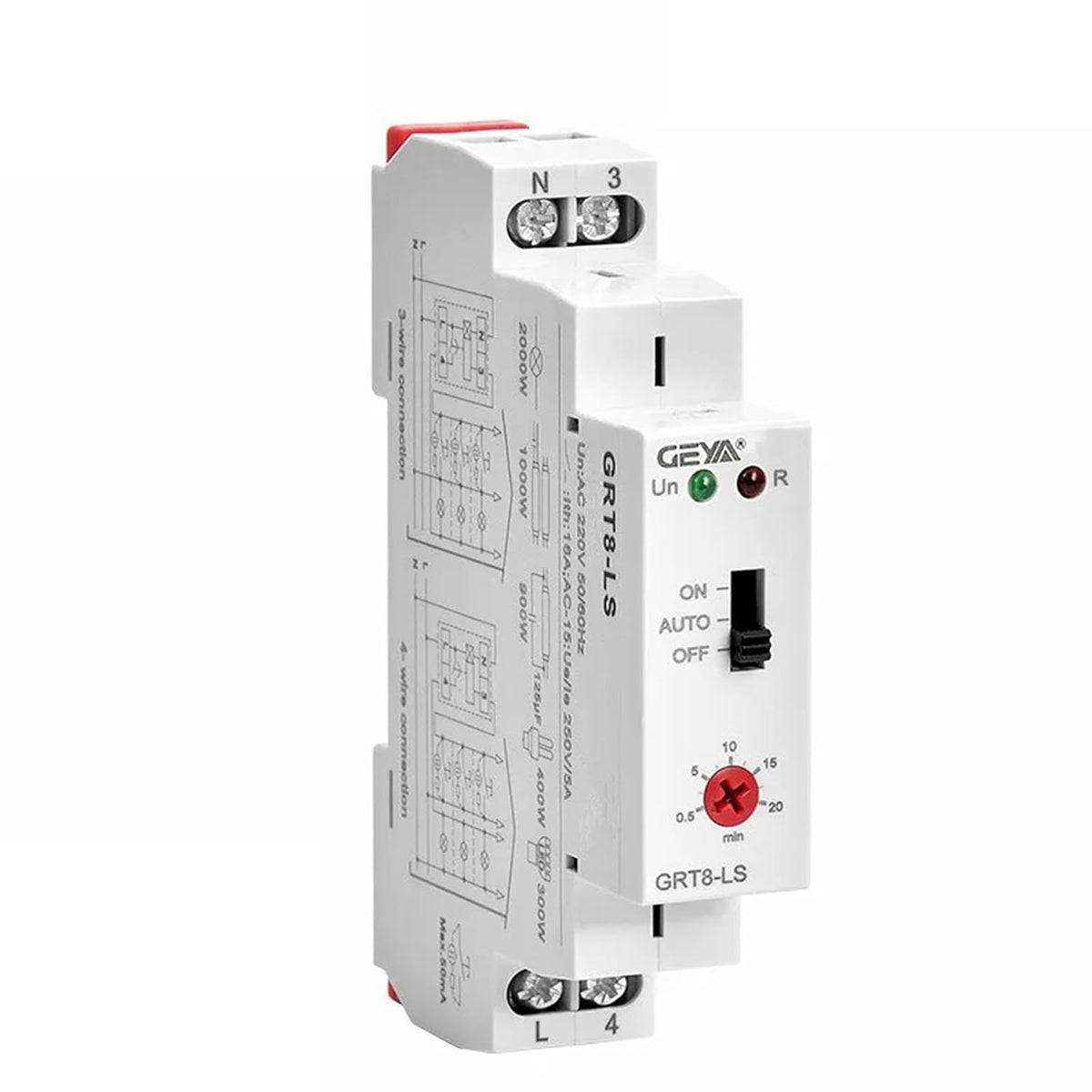 GEYA Staircase Switch Lighting Timer Switch 230VAC 16A Delay Off Relay Light Switch 0.5-20mins Din Rail (GRT8-LS,AC230V)
