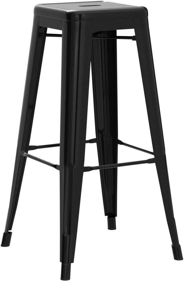 30 Inch Metal Bar Stools Set of 4, Stackable Barstools, Black