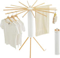 2026 Tripod Clothes Drying Rack, Clothing Stand, Foldable Rotary Laundry Drying Racks with 16 Wooden Arm, Indoor &