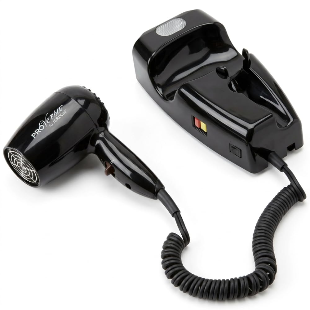 Wall-Mount Hair Dryer - Plug-in with Night Light - Black - JWM8CB