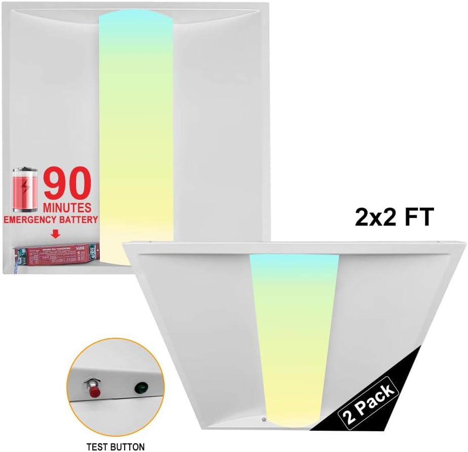 2x2 LED Troffer Light with Emergency Backup Battery, ETL 2PK