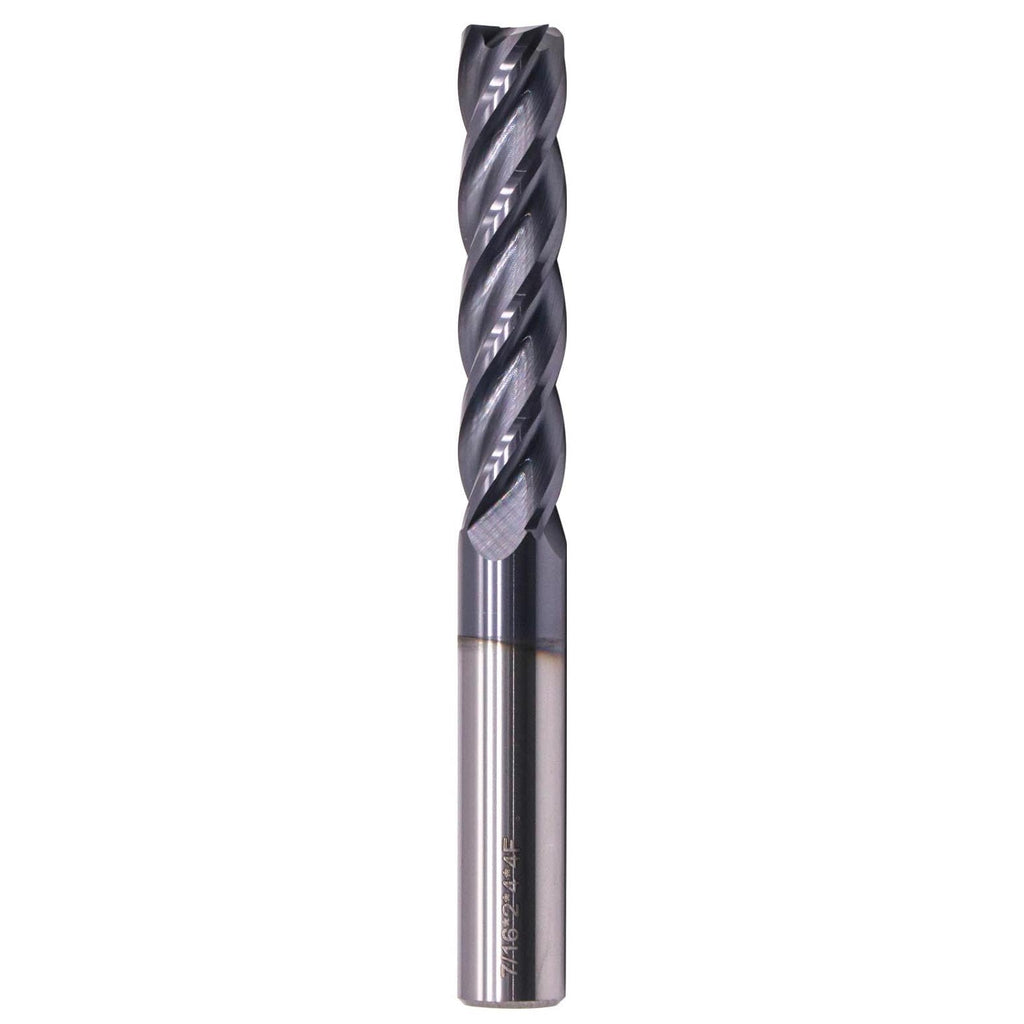 7/16" 4 Flute Solid Carbide Long Square End Mill, 4" OAL, AlTiN Coated