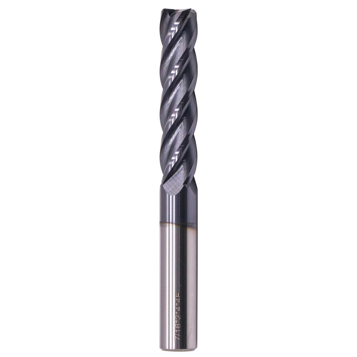 7/16" 4 Flute Solid Carbide Long Square End Mill, 4" OAL, AlTiN Coated