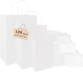 120 pack White Gifts Bags with Handles Assorted Sizes Mixed Sizes Bulk Kraft Paper Gift Bags Take Out Bags for