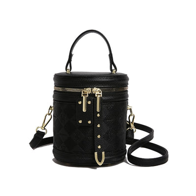 Crossbody Bucket Bags for Women Small Quilted Cylinder Round Purses Shoulder Mini Leather Barrel Top Handle Handbags