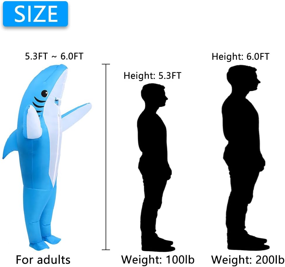Inflatable Shark Costume for Adults & Kids | Blow Up Halloween Costume Funny, Cosplay Inflatable Costumes for Men, Women
