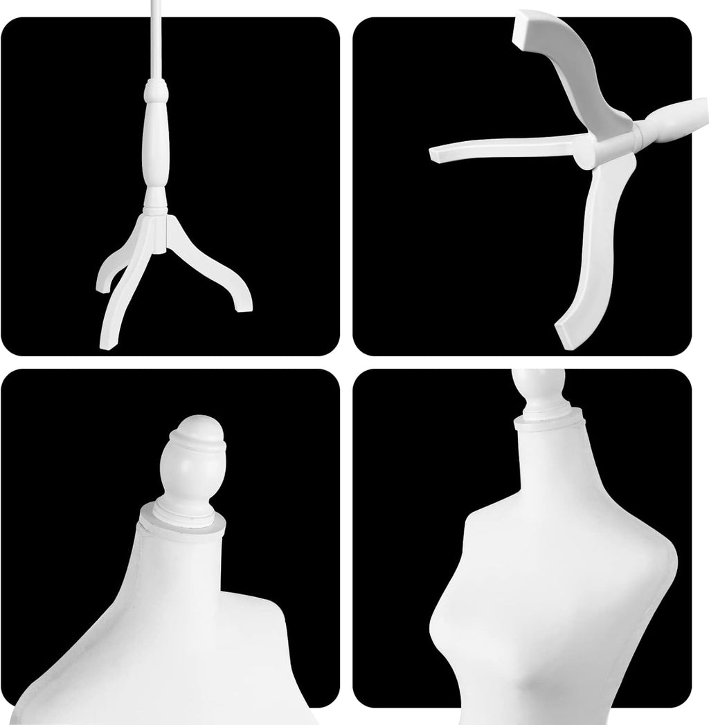 Female Linen Fabric Mannequin Torso Dress Form with Detachable Head, Two Wooden Hands and Height-Adjustable Metal