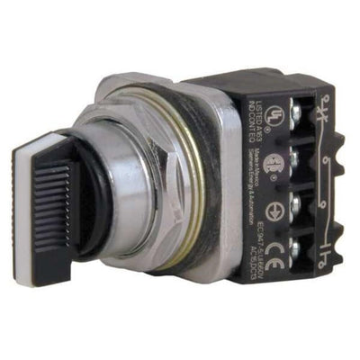 Siemens 52SA2CDBA2 Heavy Duty Selector Switch Unit, Water and Oil Tight, 3 Positions, Short Lever, Momentary Spring Return from Left and Right Operation, C Cam, 2NO + 2NC Contact Blocks
