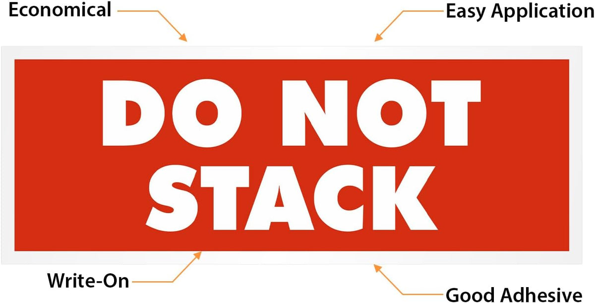 'Do Not Stack' Packing Labels - 500/Roll, 1.5 x 4 inch, 4.5 mil Coated Paper with Permanent Adhesive Backing