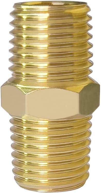Hooshing 5PCS Brass Hex Nipple 1/8" x 1/8" NPT Male to Male Pipe Fitting