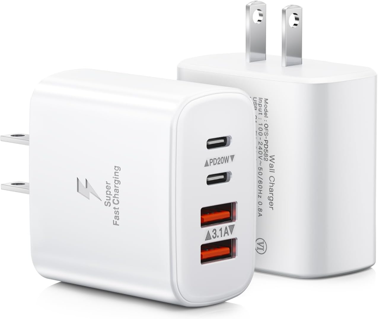 USB C Charger Block, 2-Pack 40W 4-Port USB C Wall Charger Fast Charging Dual Port PD Power Adapter+QC Double Wall