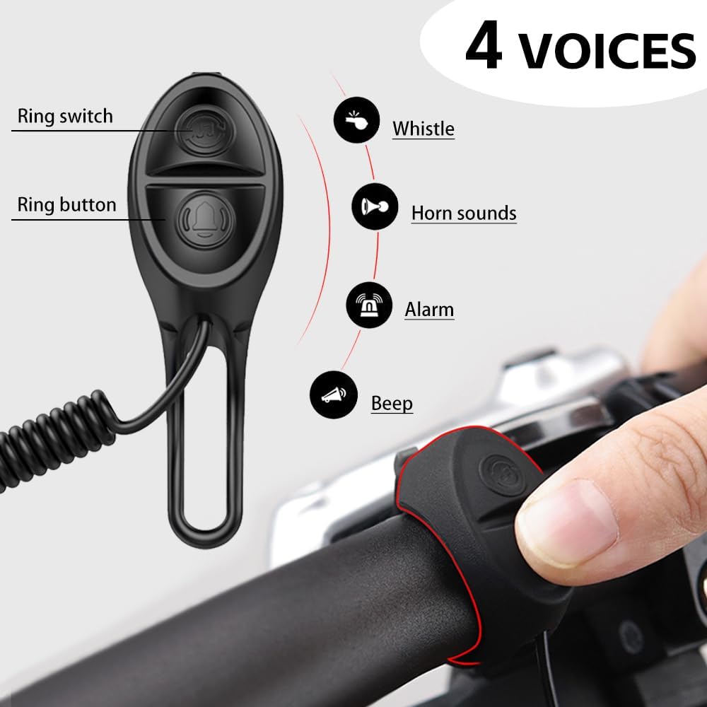 Electronic Bike Horn 120db Cycling Electric Bicycle Horn 4 Sound Modes with Rechargeable Battery Waterproof Bicycle