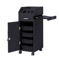 Salon Trolley Cart with 4 Trays, 3 Hair Dryer Holders, Black | Lockable Beauty Storage Cabinet with 4 Drawers