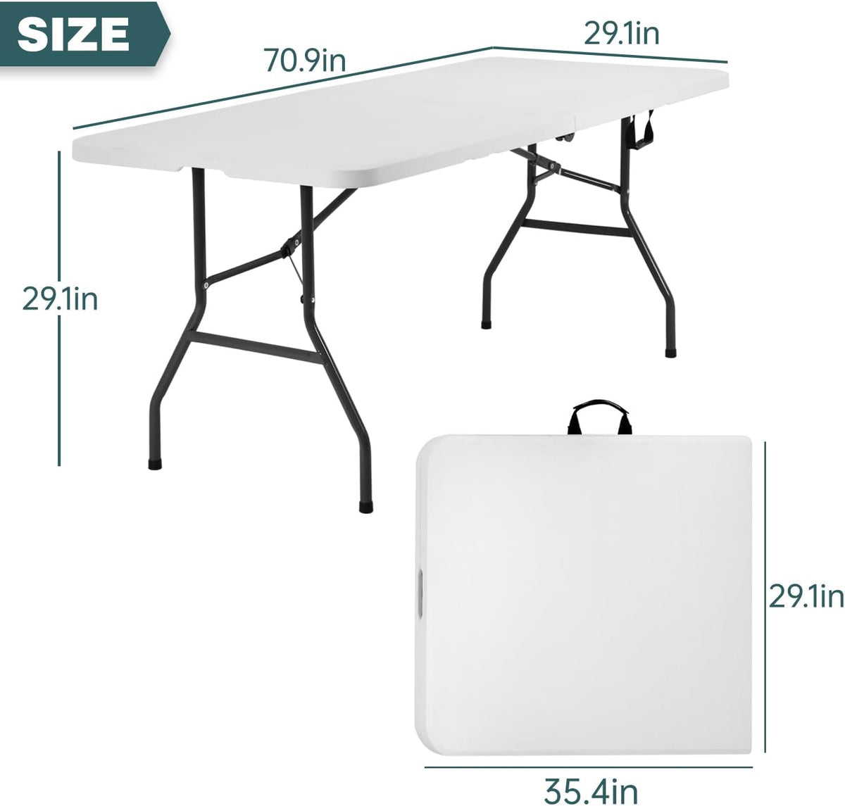6FT Folding Table | White | Portable Plastic Table
