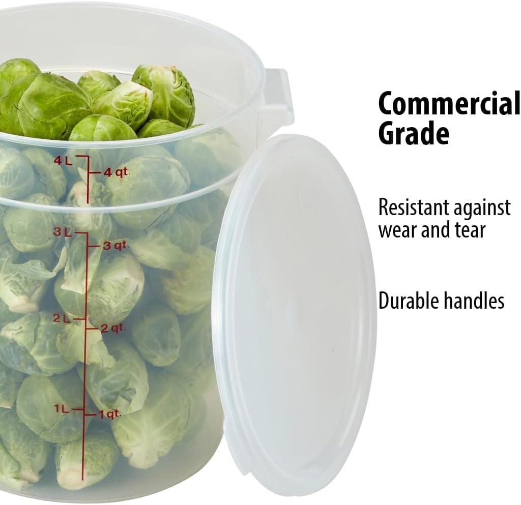 Cambro 4 Quart Round Food Storage Container, Translucent, with a Translucent Lid, 2-Pack, Bundle with a Measuring