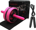 Ab Roller Wheel for Abs Workout - Complete Home Gym Set with AB Wheel Roller, Knee Mat, and Jump Rope (Pink)