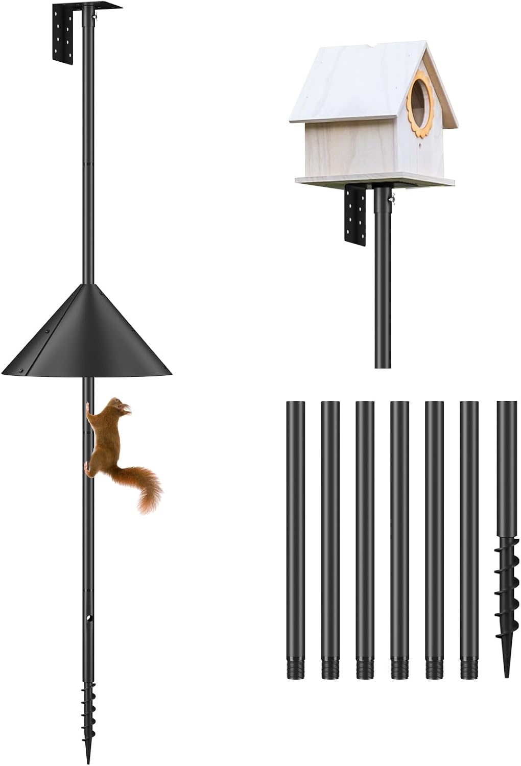 92 Inch Bird House Pole Mount Kit, Adjustable Heavy Duty Feeder Pole for Outdoors, Feeding Station With Squirrel