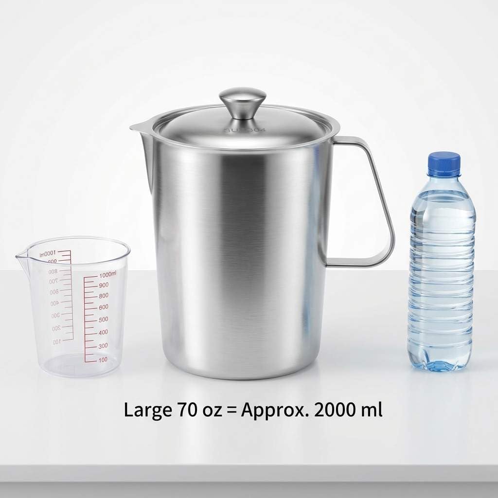 Large 70 oz Stainless Steel Measuring Cup with Removable Lid – Extra Capacity Marked Pitcher for Kitchen, Coffee &