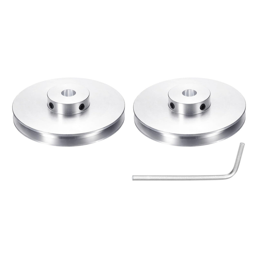uxcell 2Pcs Single Groove Pulley, 10mm Fixed Bore 80mm Outer Diameter Aluminum Alloy Mechanical Belt Pulley with Hex Wrench for 6mm PU Round Belt