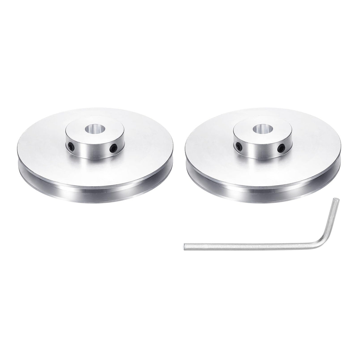 uxcell 2Pcs Single Groove Pulley, 10mm Fixed Bore 80mm Outer Diameter Aluminum Alloy Mechanical Belt Pulley with Hex Wrench for 6mm PU Round Belt