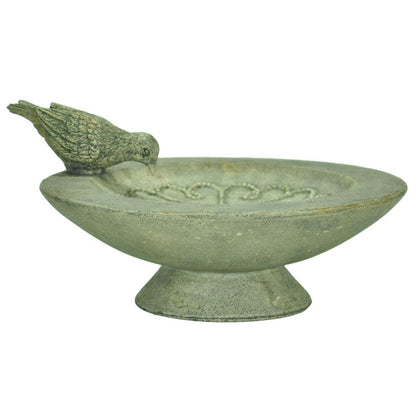 12 in. D Cast Stone Table Bird Bath or Feeder in a Special Aged Granite Finish