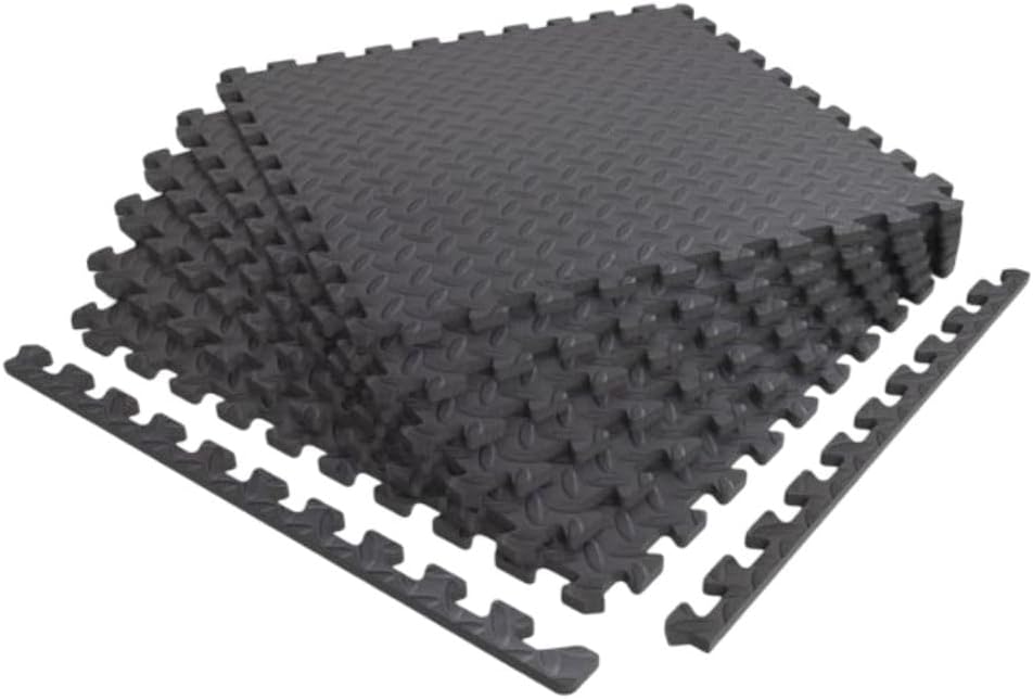 Diamond-Plate EVA Foam Gym Floor Tiles, Gray, 6-Pack
