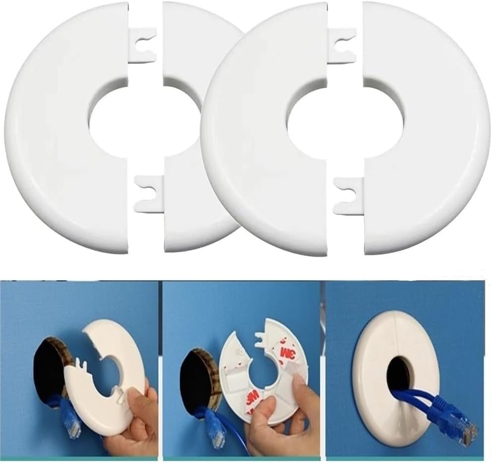 Fit 1/2 Inch Flange Water Pipe Cover Decoration 16mm(5/8") Plastic PP escutcheon plate 1/2 inch Cover for Wall Pipe Tube Decoration (16 White)