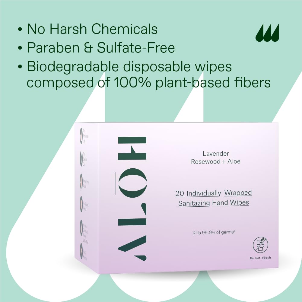 ALŌH Lavender Rosewood + Aloe Hand Sanitizer Wipes Individually Wrapped | Clean Hands, Clear Mind, On The Go, Travel
