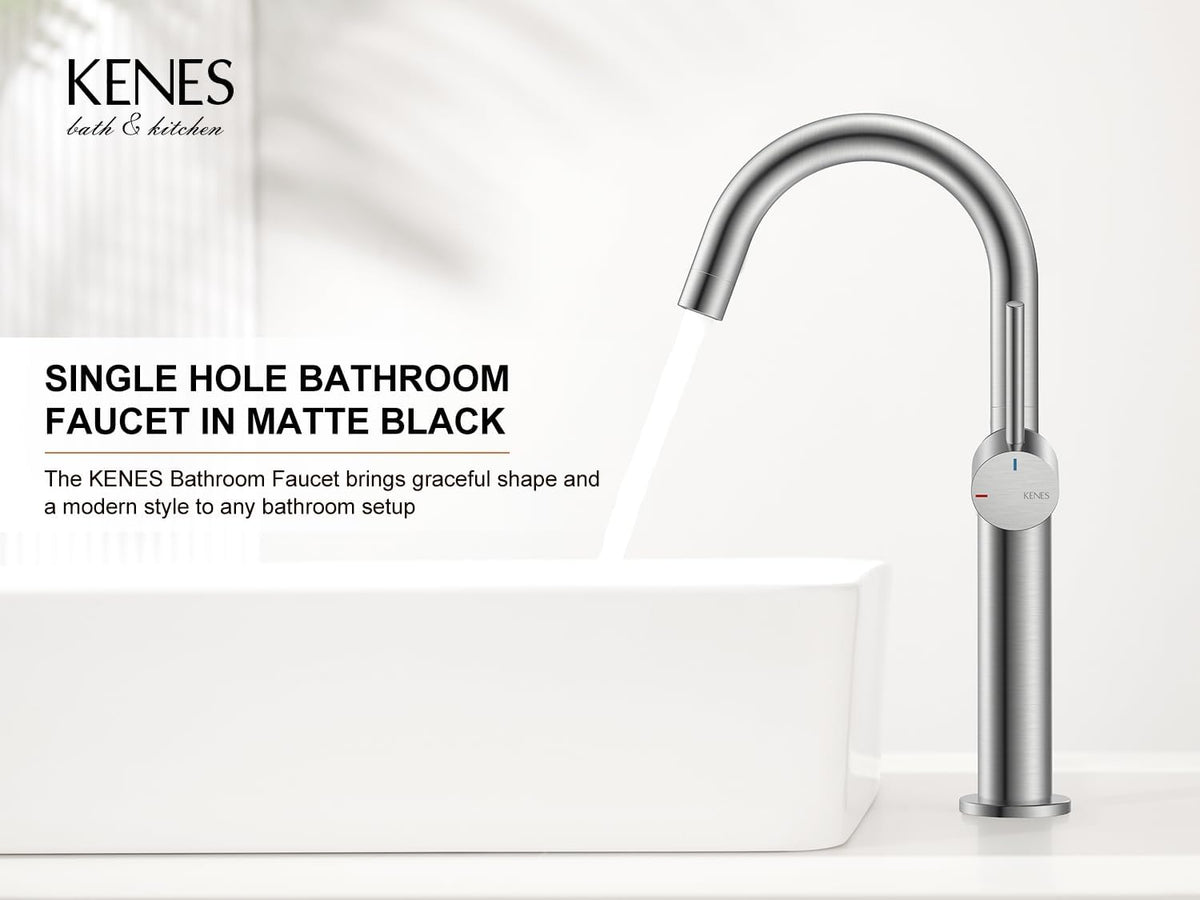 Brushed Nickel Vessel Sink Faucet Single Handle, Tall Bathroom Faucet