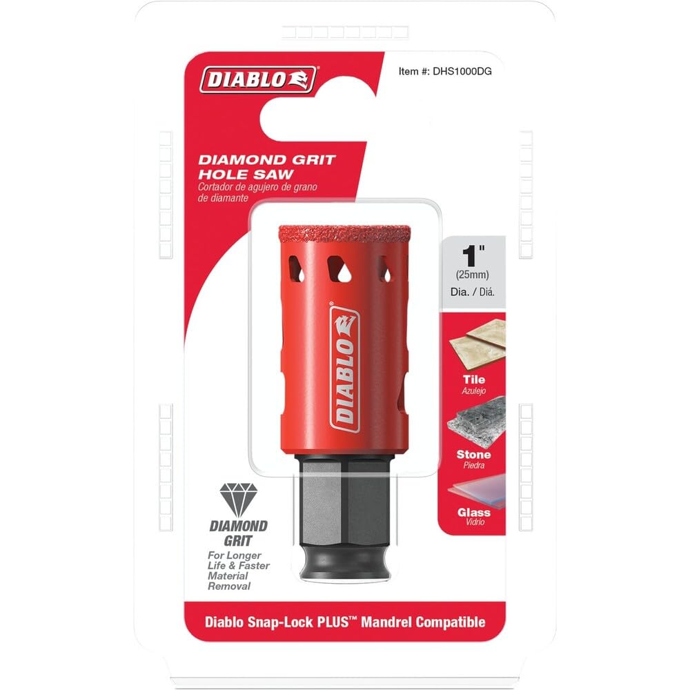 Diablo Diamond Grit Hole Saw - No Pilot Bit Needed - 1" Diameter