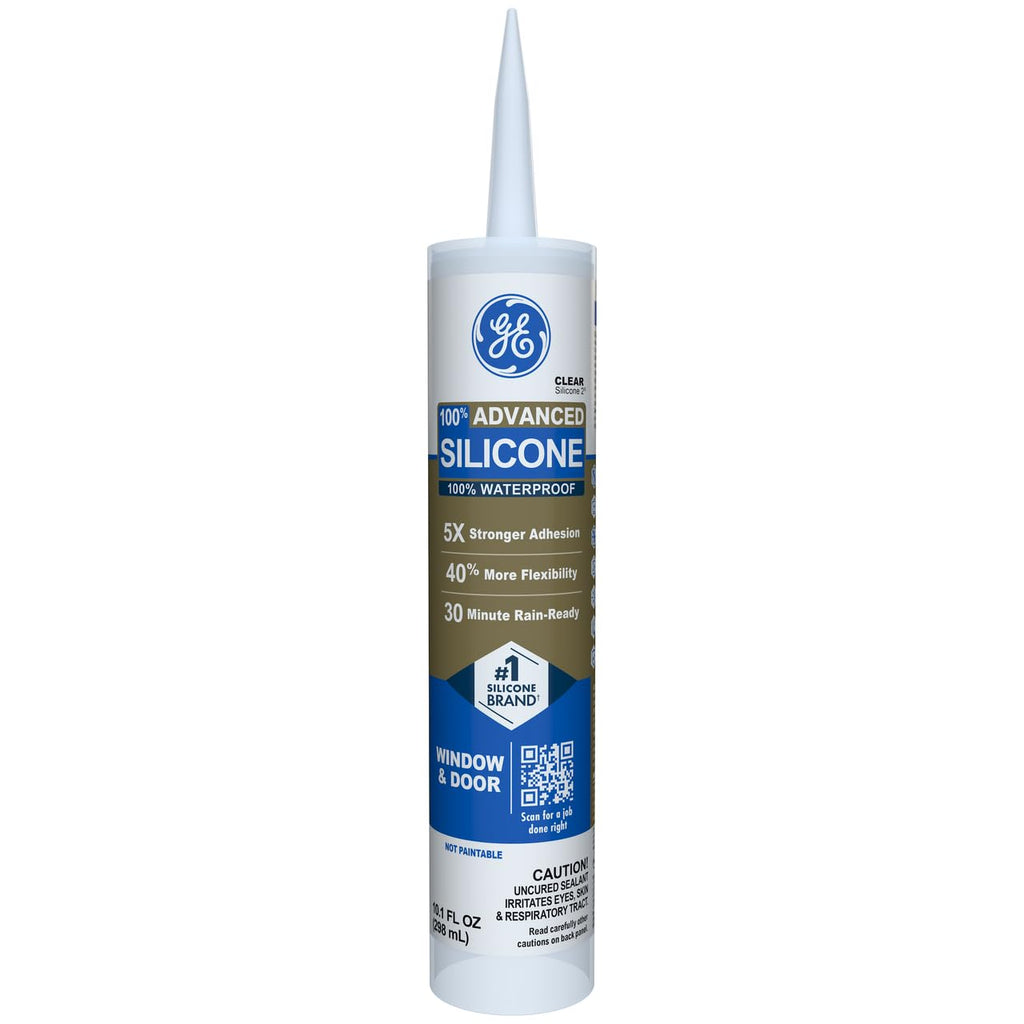 Advanced Silicone Caulk for Window & Door, Clear, 10 fl oz Cartridge, 1 Pack - 100% Waterproof Silicone Sealant, 5X