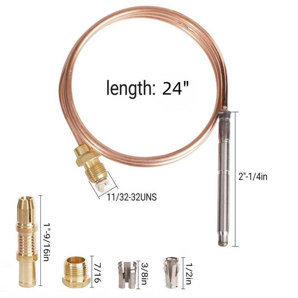Thermocoupler for Robertshaw Thermostat Control Pilot Burner Assembly Replacement 1980-024 Snap Fit Universal Thermocouple (24")