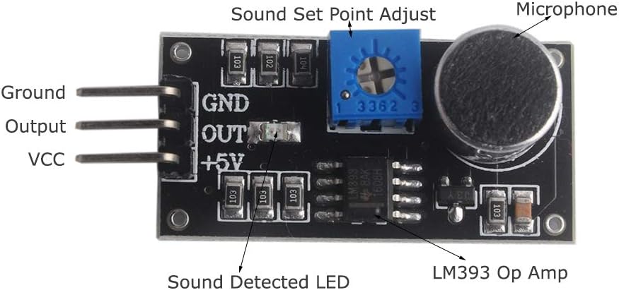 LM393 Sound Sensor Module - High Sensitivity Microphone Sound Detection Sensor with 3.3-5V Digital Onboard Potentiometer Led Indicator for Ar-duino (Pack of 5)
