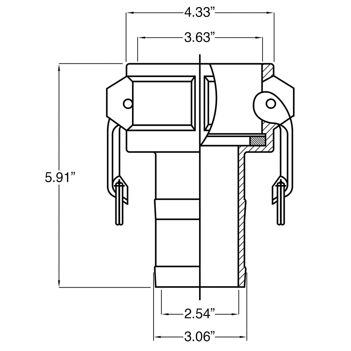 Gloxco Poly Cam Lock Fitting, Type C, 3" Female Camlock x 3" Hose Shank, Each