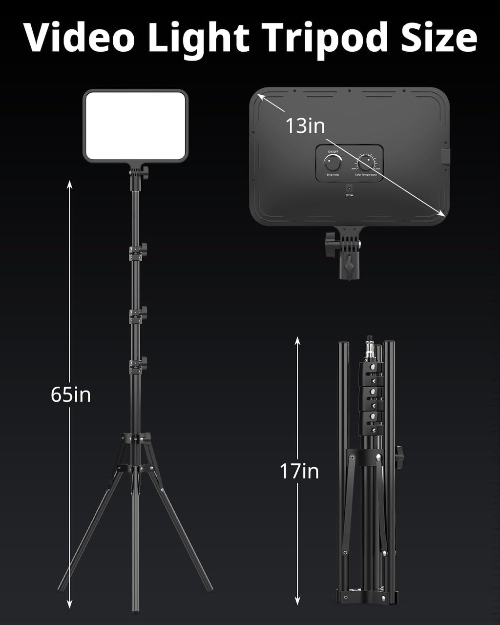 2 Pack LED Video Light Kit, Photography Lighting, 13" Studio Lights with 65" Tripod Stand and Phone Holders, Podcast
