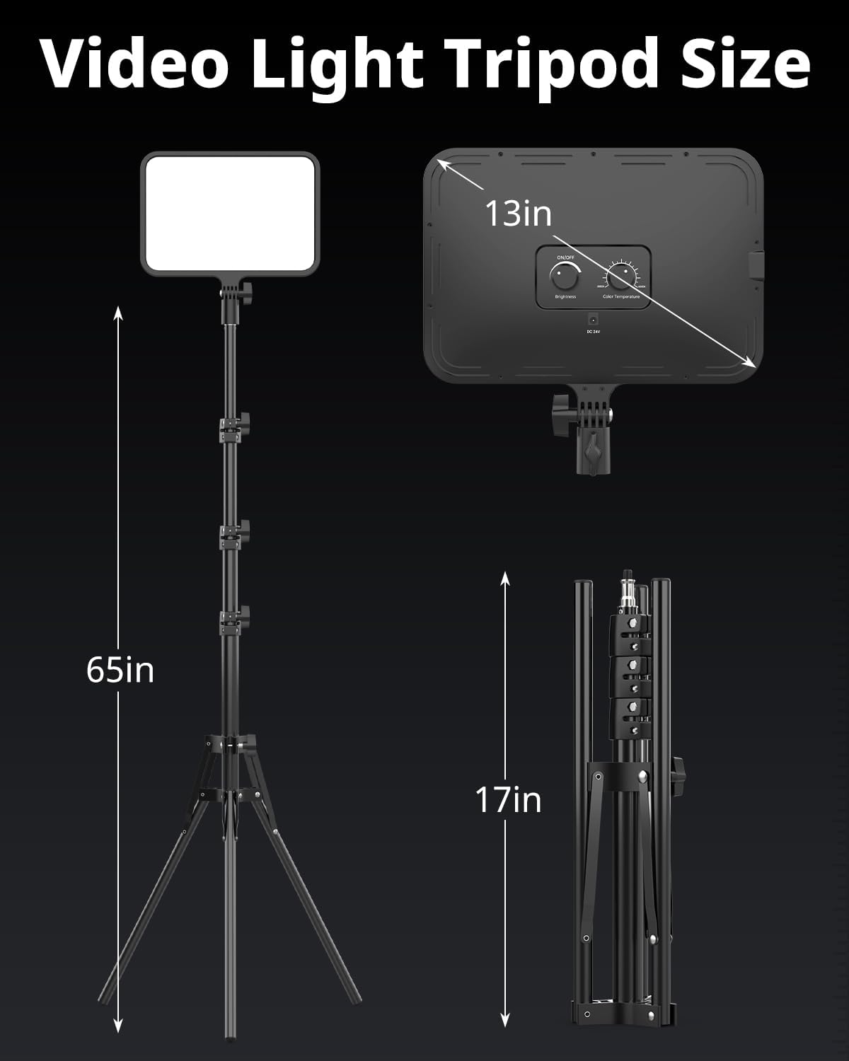 2 Pack LED Video Light Kit, Photography Lighting, 13" Studio Lights with 65" Tripod Stand and Phone Holders, Podcast