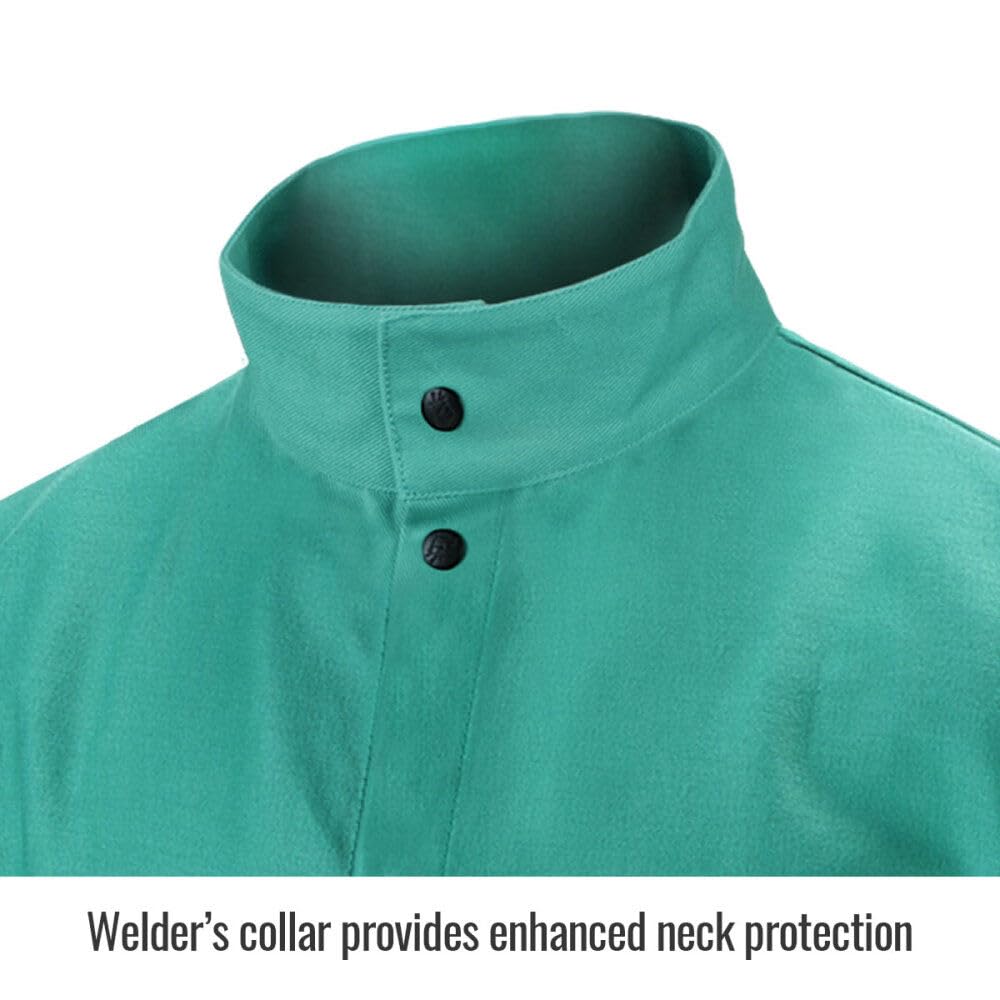 (F9-30C Welding Jacket, 9 oz Flame Resistant Cotton, Stand-Up Welder's Collar, Leather Reinforced Snaps, Scribe