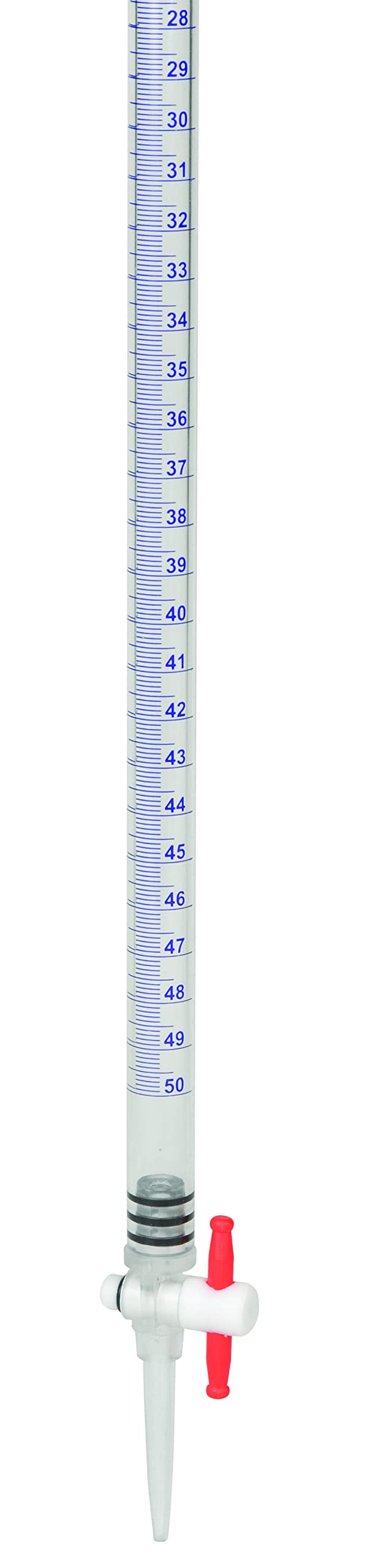 50mL Acrylic Burette, 5/PK - Class B - 0.1mL Blue Graduations - with PTFE Key Stopcock