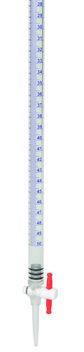 50mL Acrylic Burette, 5/PK - Class B - 0.1mL Blue Graduations - with PTFE Key Stopcock
