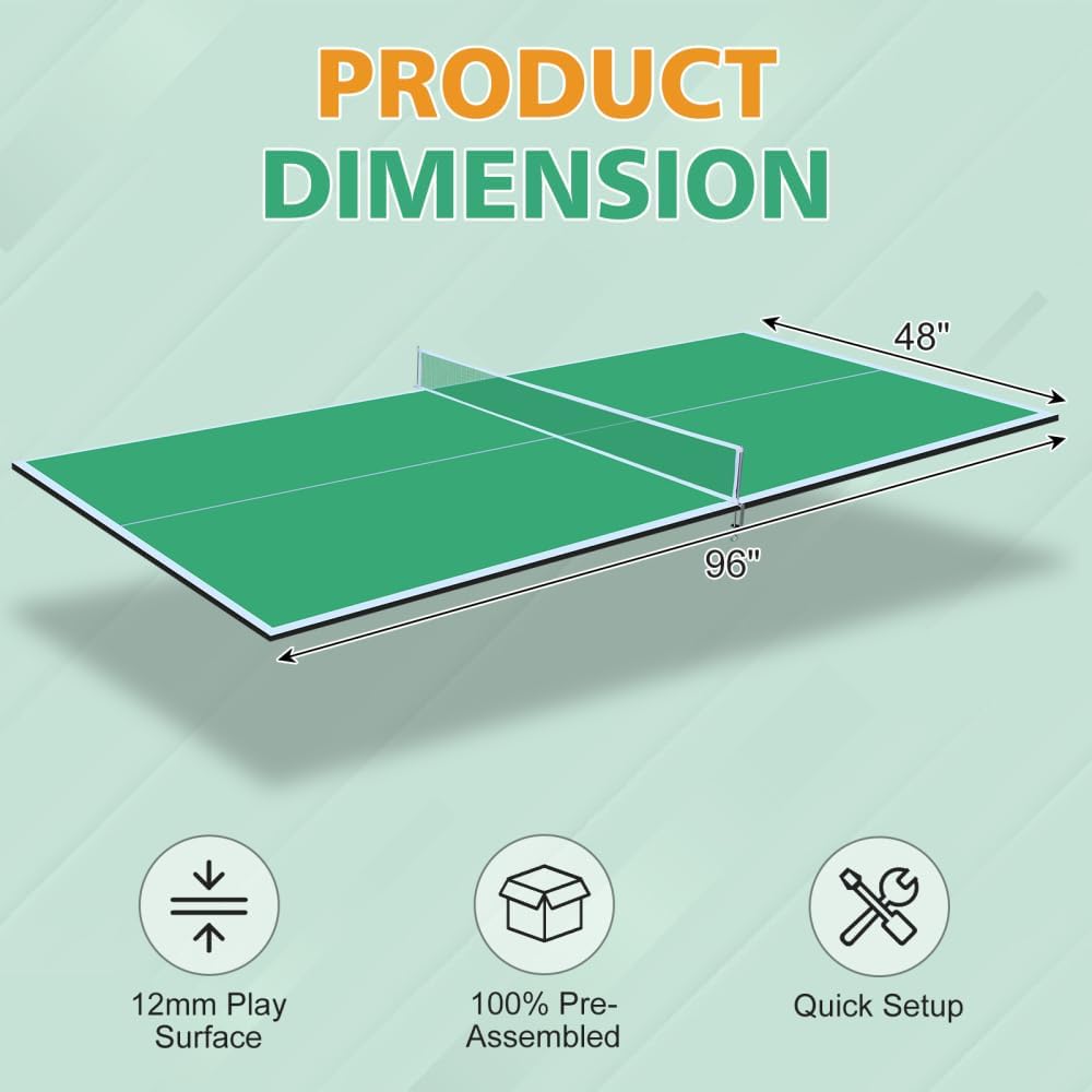 Ping Pong Conversion Top for Standard Tables with 12mm MDF Surface and Foldable Design for Indoor Recreation