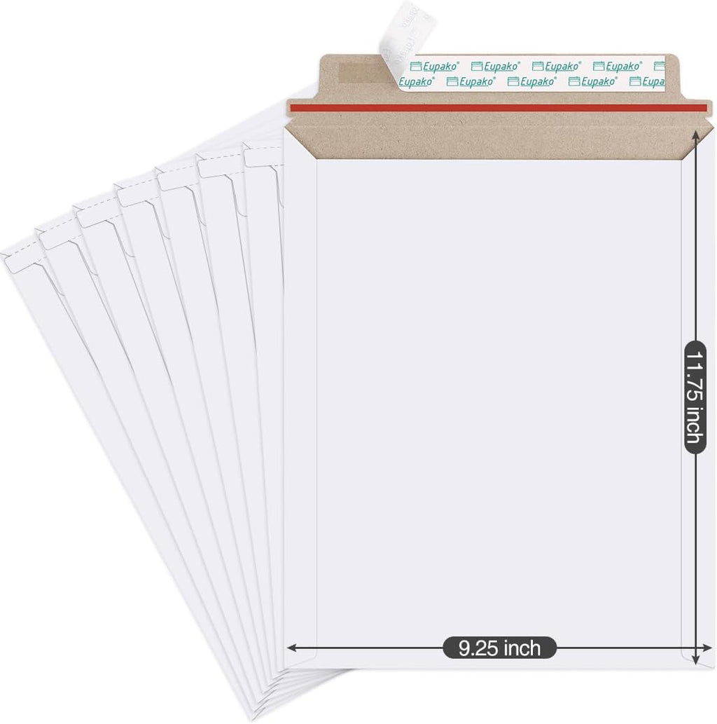 9x11.5" 25 Pack Photo Document Mailer White Stay Flat Self-Seal Cardboard Envelopes for CDs, Pictures, Documents