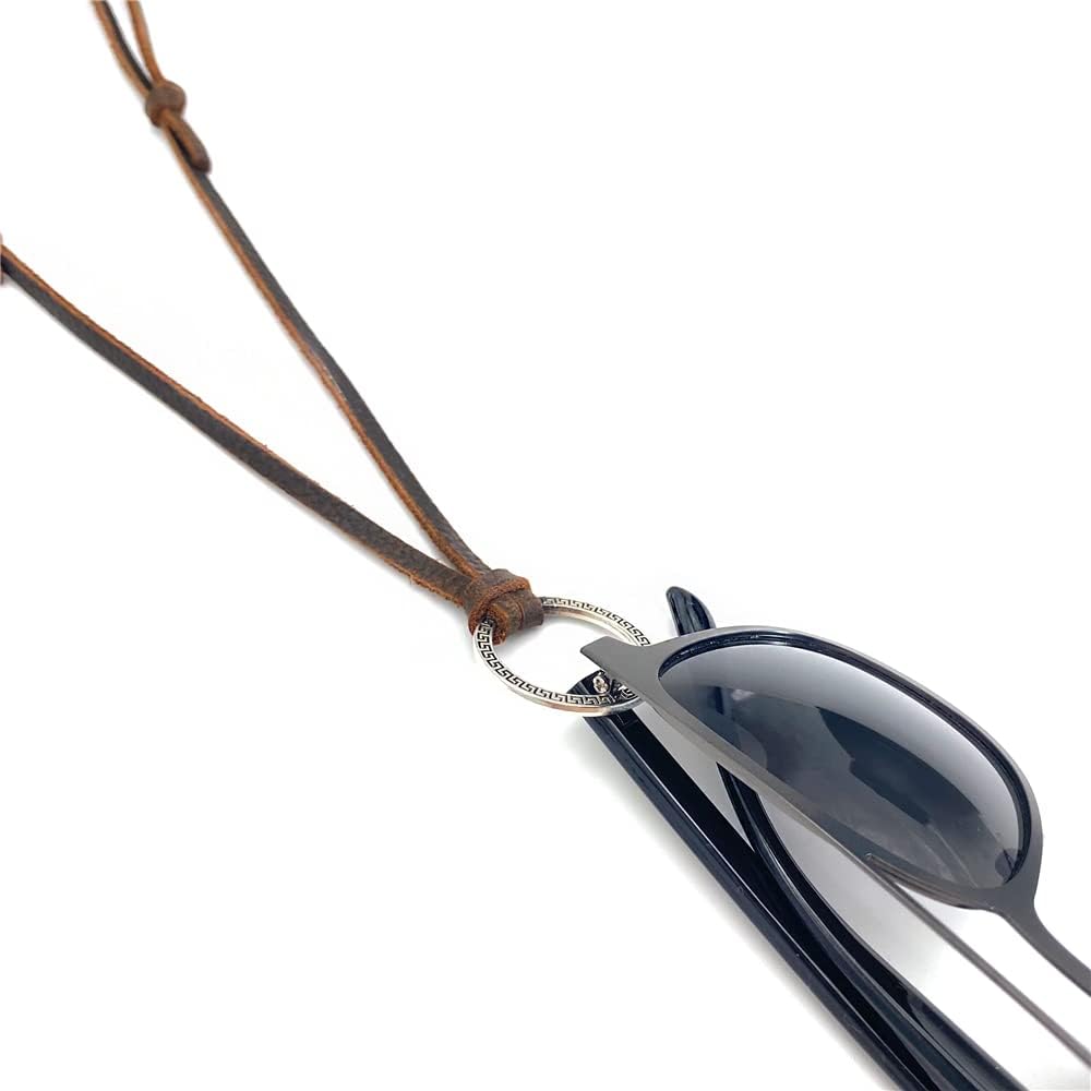 Glasses Necklace Sunglasses Holder Hanging Ring Leather Cord Adjustable Eyeglasses Strap Alloy Loop Ring