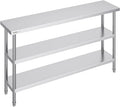 Stainless Steel Food Prep Table, 14 x 60 x 34 Inch Commercial Kitchen Worktable, with 2 Adjustable Undershelf, Heavy