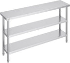 Stainless Steel Food Prep Table, 14 x 60 x 34 Inch Commercial Kitchen Worktable, with 2 Adjustable Undershelf, Heavy