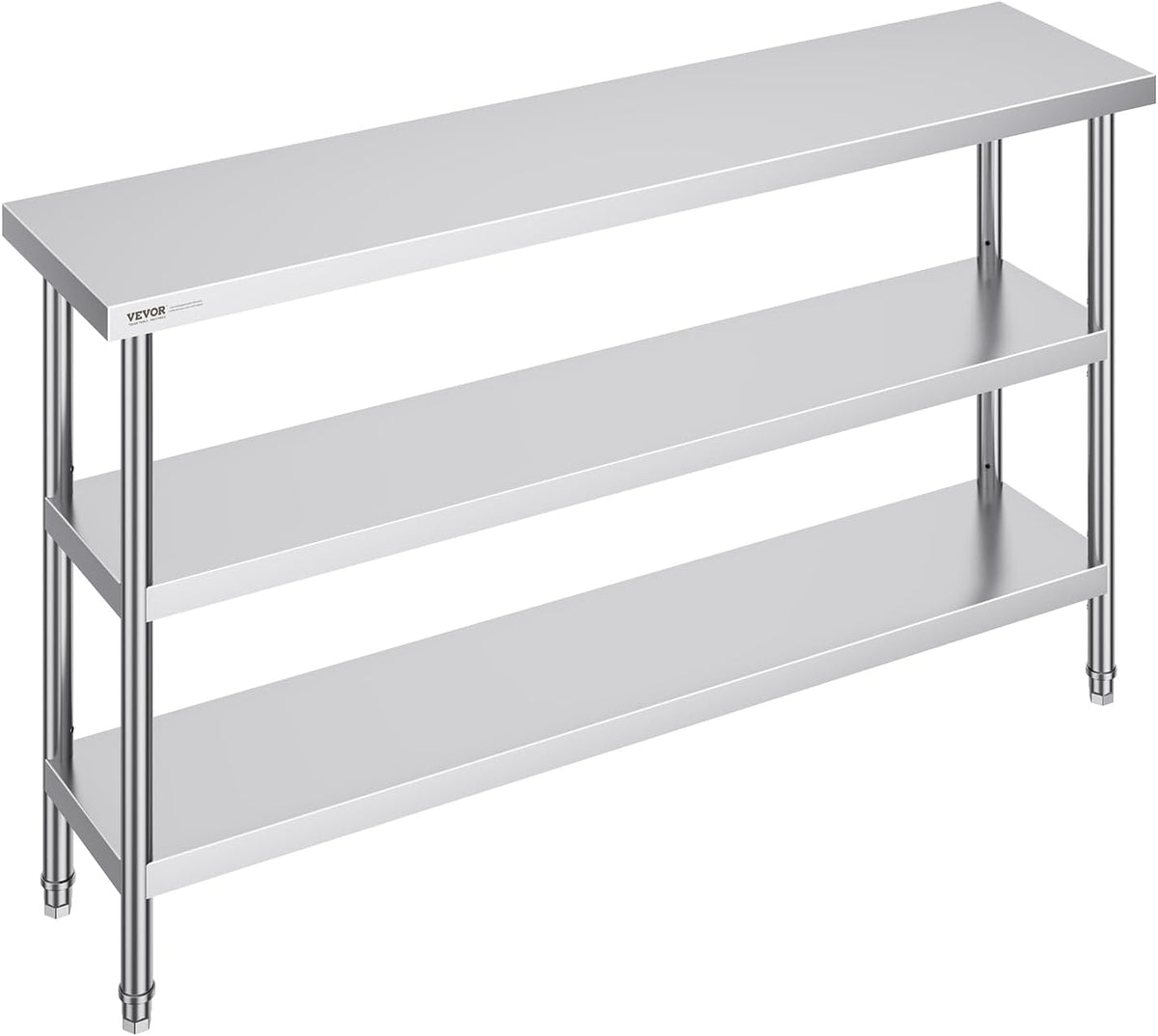 Stainless Steel Food Prep Table, 14 x 60 x 34 Inch Commercial Kitchen Worktable, with 2 Adjustable Undershelf, Heavy