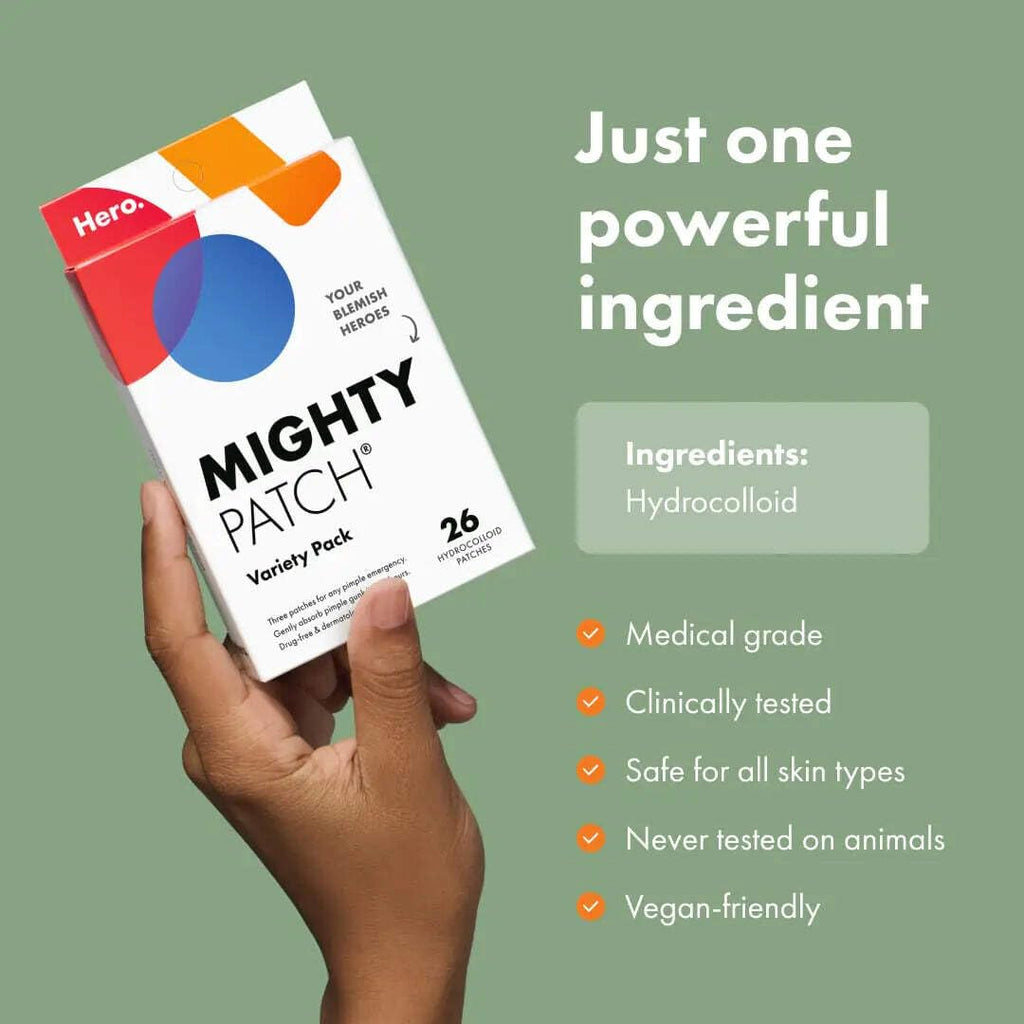 Hero Cosmetics Variety Pack of Acne Pimple Patches, 26 Ct | Includes Original, Invisible+, XL Surface Patches;
