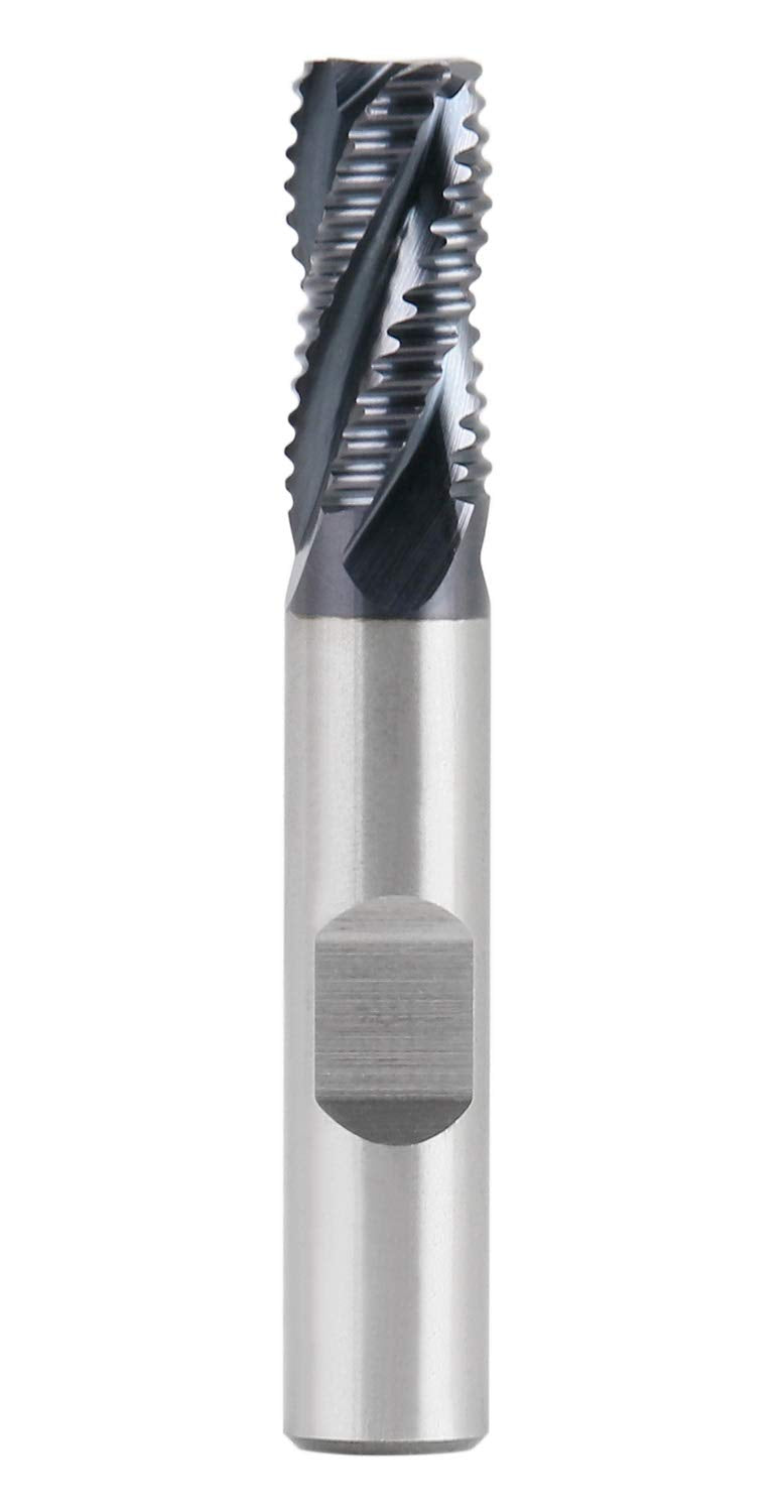Accusize Industrial Tools Standard Tooth M42 8% Cobalt TiAlN Roughing End Mill, 3/8" Diameter, 3/8" Shank Diameter, 3/4" Flute Length, 1102-0038