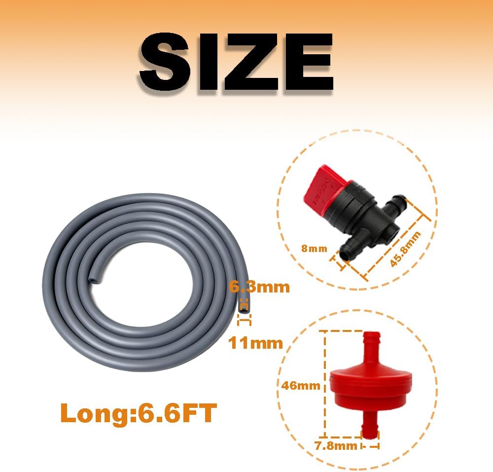 1/4 Fuel Line Hose Kit Compatible with Briggs and Stratton MTD Craftsman Troy Bilt Cub Cadet with Gas Clamps Valve & Filters 6.6 FT