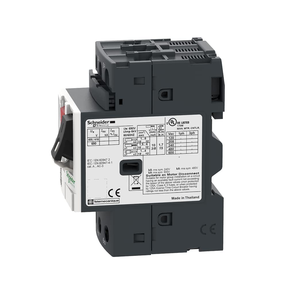 Schneider Electric GP2E10 Easy TeSys 3 Phase Manual Thermal Magnetic Motor Starter, 3 Pole, Screw Clamp Terminals, Push Button, 4-6.3 Amps